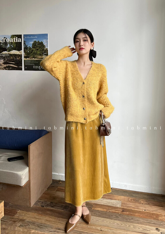 New in autumn! [TABMINI] Korean elastic waist midi skirt Q11273-G# WPL