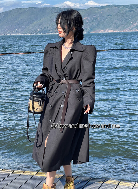 New in early autumn!【 HOW AND ME Cheng Xi】Korean version of high-end mid-length trench coat (with belt) 5070# LSL