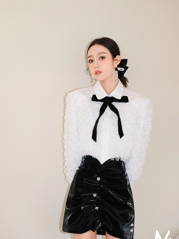 【ALLA EMELIA】Black Flower Bud Skirt with Drill Button Pleated Skirt B1872# JHY
