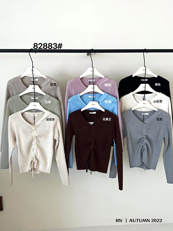 New in autumn!【R N】Carefully Drawstring Design Short Knit Sweater 82883# L