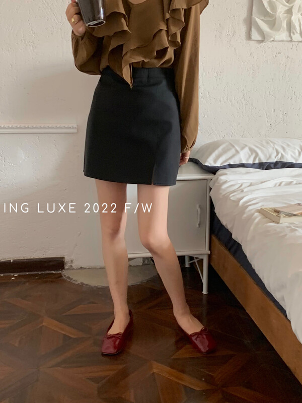 【ING】High waist side slit A-line skirt 8052