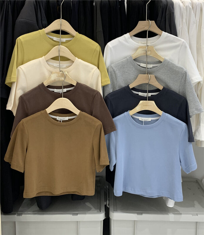 Original price 32.71! [SANBARA] Round neck solid color short short-sleeved T-shirt 9717# LSW