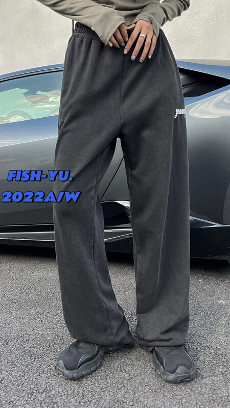 【FISH YU】English letter three-dimensional embroidery nostalgic wash casual pants 22550# CQW