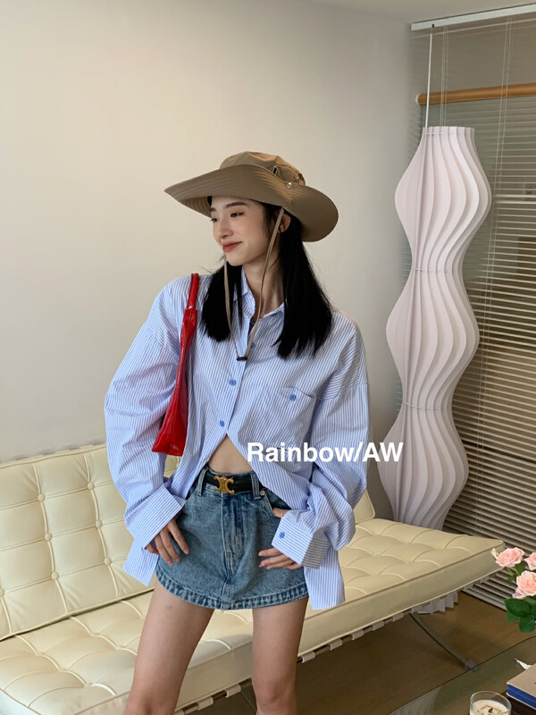 【RAINBOW】Striped shirt long-sleeved T-shirt (simple big name) 10152# FHX