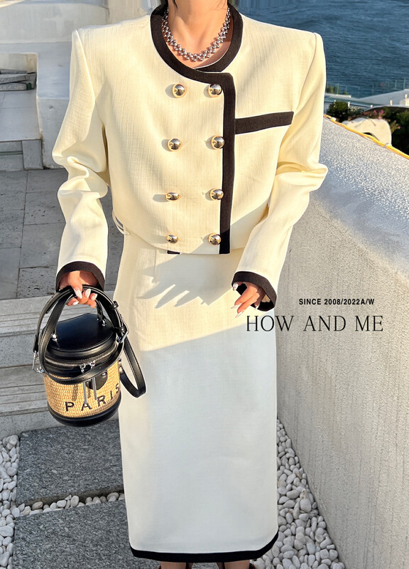 【 HOW AND ME Cheng Xi】Simple temperament small fragrance coat + temperament slit skirt suit 5051# CQW