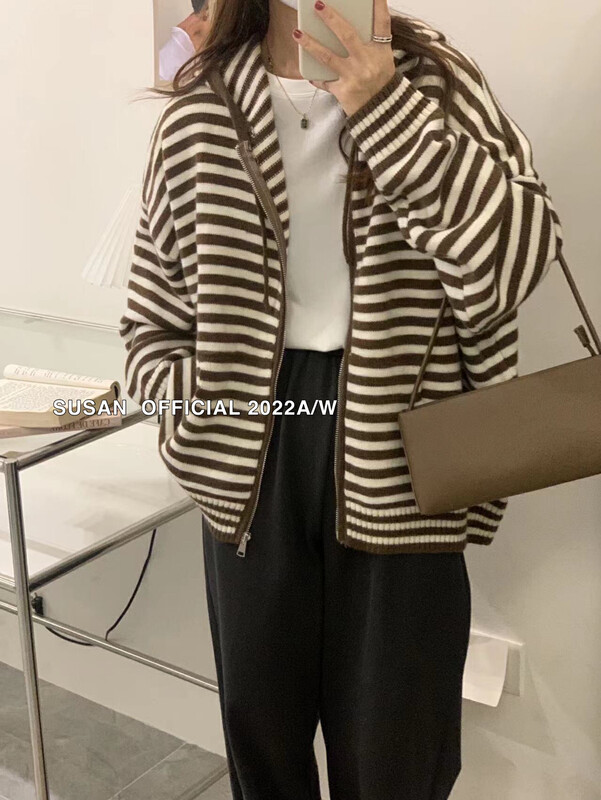 New in autumn! [SUSAN] Korean version of the hooded striped knitted cardigan YS1-5723# LSW