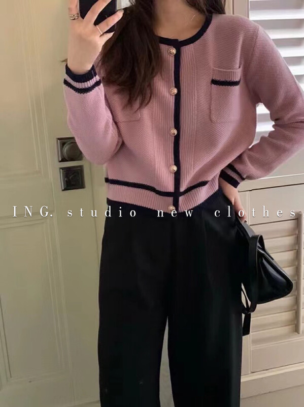 【ING】Gentle small fragrance knitted cardigan warm sweater w3638# FHX