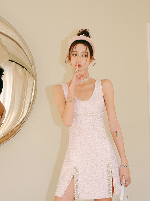 [ALALA EMELIA] Niche Haute Couture Heavy Industry Beaded Knit Small Fragrance Dress L1959