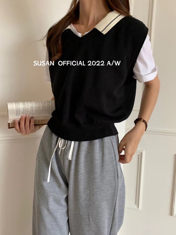 初秋上新!【SUSAN】復古撞色Polo領針織馬甲  81356#  LSW