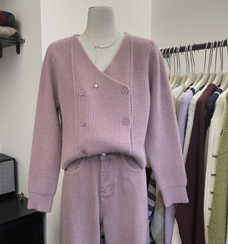 New in autumn!【SUSAN】Double-breasted temperament V-neck knitted cardigan 8133# LSW