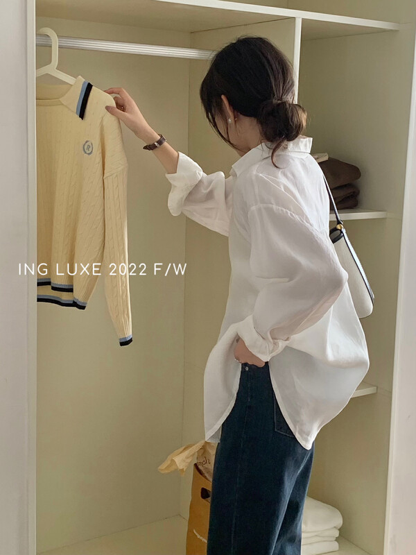 【ING】Retro and lazy design loose and slim shirt 8031# FHX
