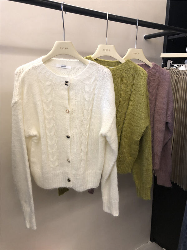 New in autumn! [SUSAN] round neck twist loose knitted cardigan 81639# LSW