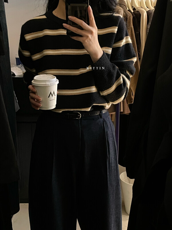 【KITTIN】Korean striped round neck warm sweater 1512# FHX
