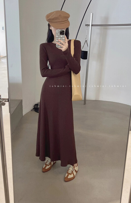 New in autumn! [TABMINI] Korean solid color slim round neck dress Q11200-M# WPL