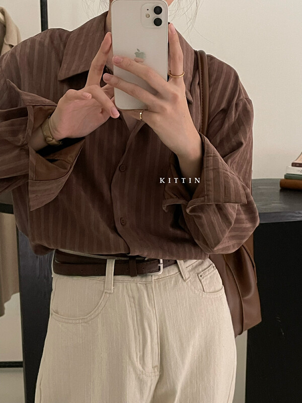 【KITTIN】Korean style velvet striped shirt 8635FW# FHX