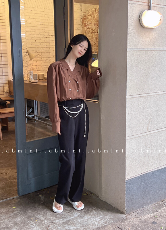 Autumn is new! [TABMINI] Korean version of fashionable high waist slim design trousers (with detachable chain) Q11258-G# WPL