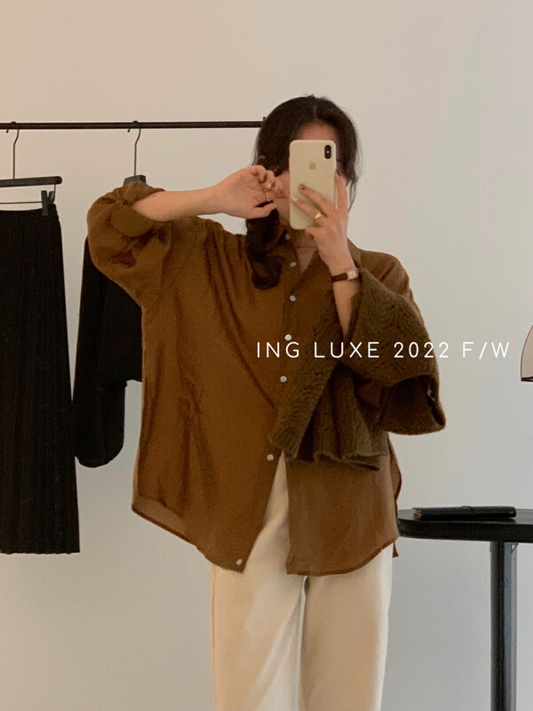 【ING】Korean texture high-quality loose shirt 8158