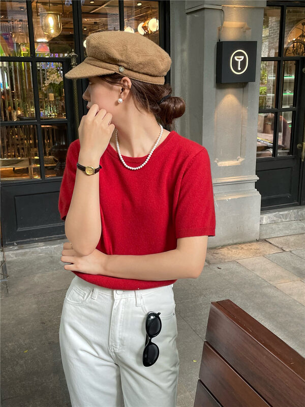 New 23 colors in autumn!  【FEIDING】Simple and versatile candy color comfortable short-sleeved T-shirt (including 100% wool) YS1-9813# CLS