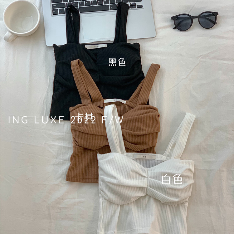 【ING】Korean version of all-match pleated vest small vest / suspenders ING-8089