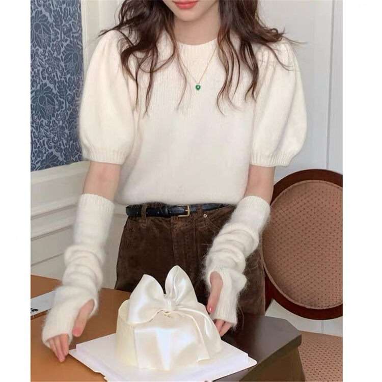 New in autumn! [SUSAN] Simple solid color all-match knitted sweater (with gloves) 81899# LSW