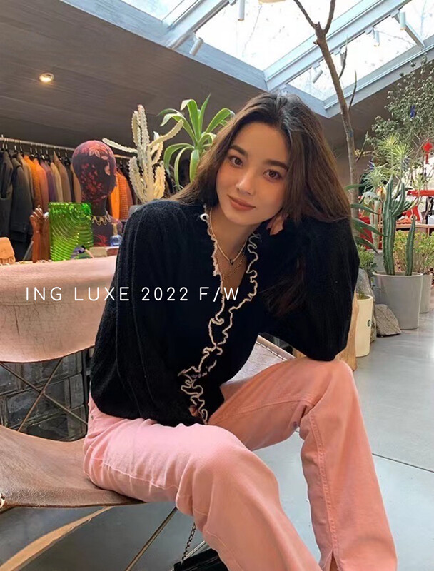 【ING】French fungus edge mohair knitted sweater w3666