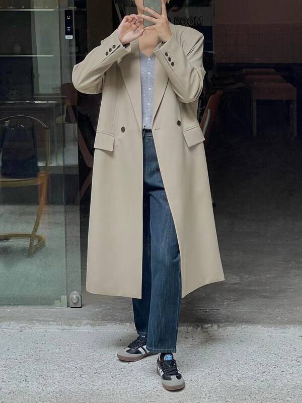 New in autumn! [FEIDING] Korean style double-breasted loose windbreaker YS4-5850# CLS
