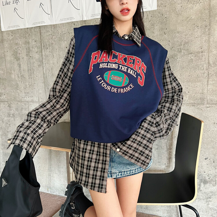 [RAINBOW] Explosive Plaid Shirt Topline Vest Suit 06110