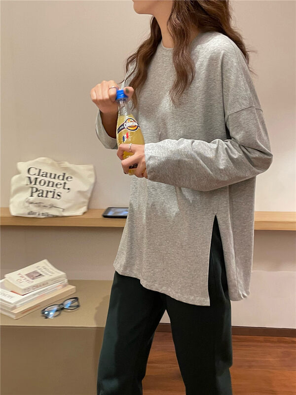 New 10 colors for autumn!【FEIDING】Korean all-match loose and clean slit casual long-sleeved T-shirt YS3-6613# CLS