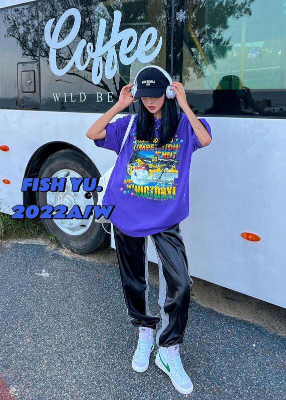【FISH YU】M bean racing cartoon front and rear 3D direct printing short-sleeved T-shirt 22508