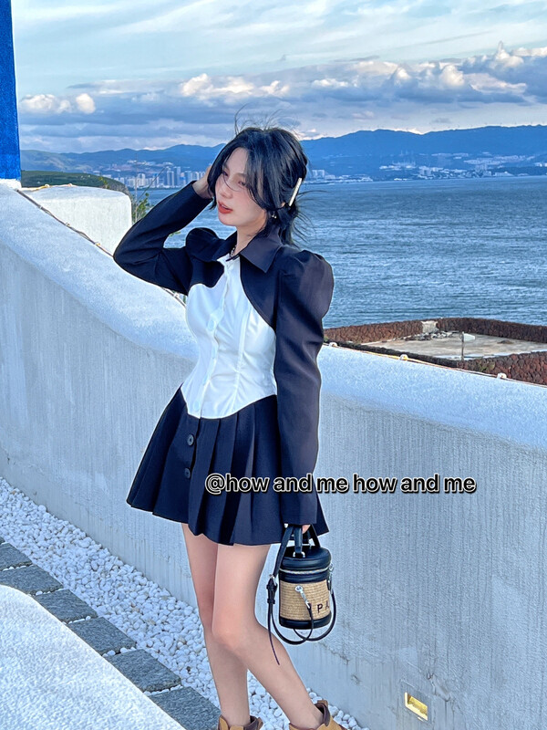 New in early autumn!【 HOW AND ME Cheng Xi】Korean version design fake two-piece dress 5050# LSL