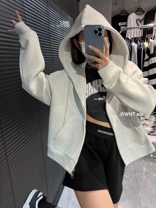New in autumn! [SUSAN] Casual Solid Color Hooded Sweater Jacket + Letter Printed Short Sleeve T-Shirt Set 81725# LSW
