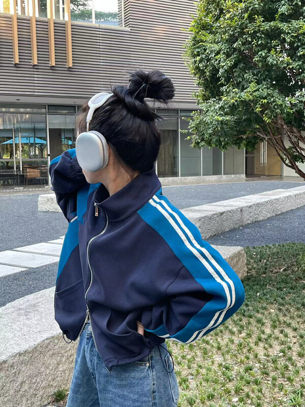 【RAINBOW】Classic contrast color stitching double zipper jacket sweater 08390