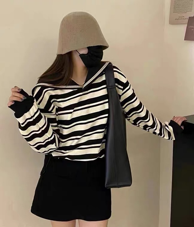 New in autumn! [SUSAN] Navy collar striped all-match sweater 81535# LSW