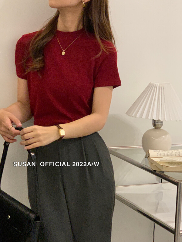New in autumn! [SUSAN] Solid color simple basic short-sleeved T-shirt 81326# LSW