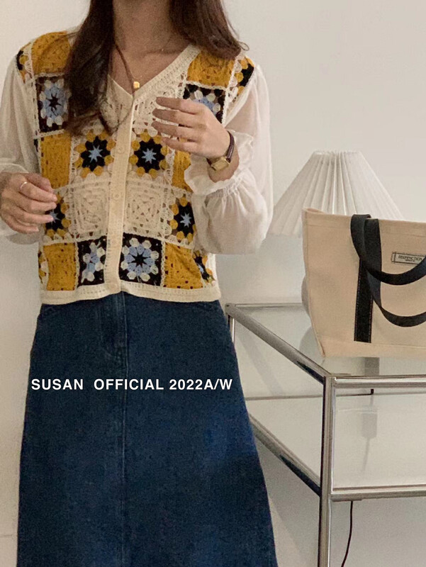 秋款上新!【SUSAN】重工藝拼接鈎花小衫  81553#  LSW