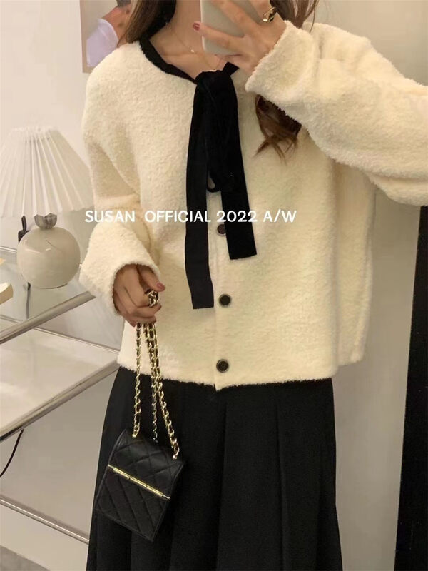 New in autumn! [SUSAN] Gentle bandage contrast color one-row knitted sweater 91007# LSW