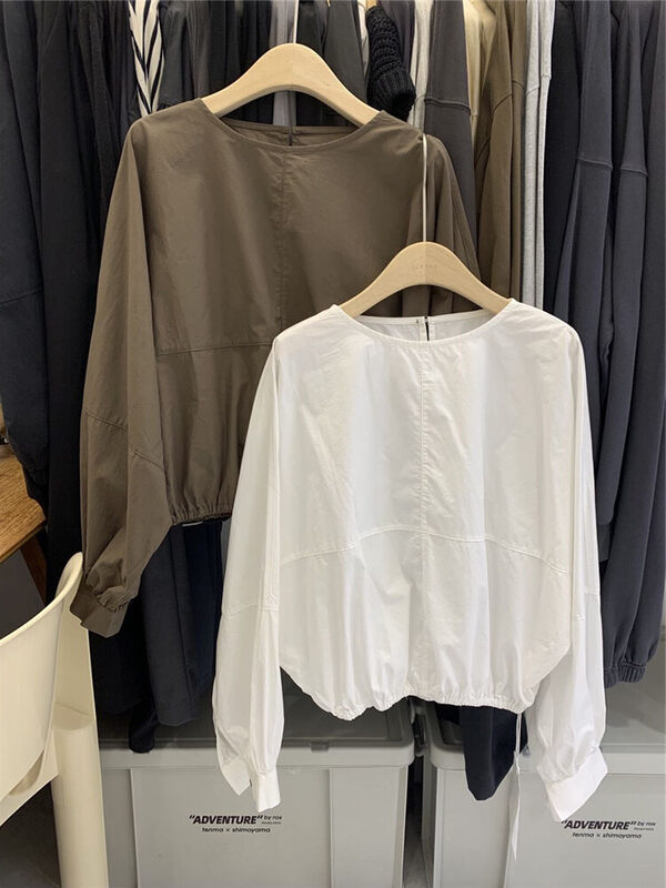 New in early autumn! [SANBARA] round neck solid color simple long-sleeved shirt 9773# LSW