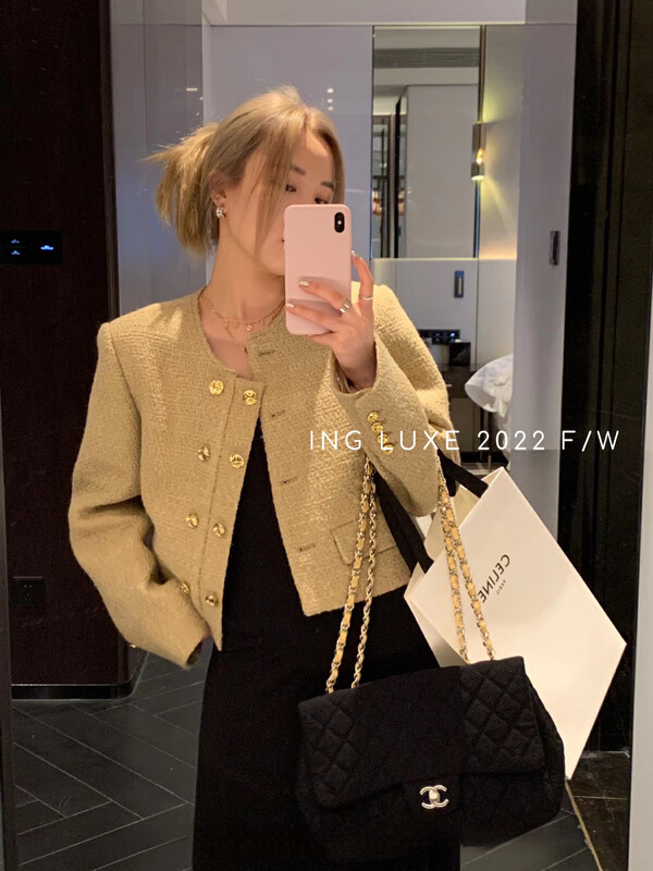 【ING】Korean Exquisite Double Breasted Small Fragrance Short Jacket ING-9299