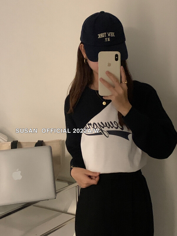 New in autumn! [SUSAN] Design short knitted sweater + round neck letter printed long-sleeved T-shirt suit 81256# LSW