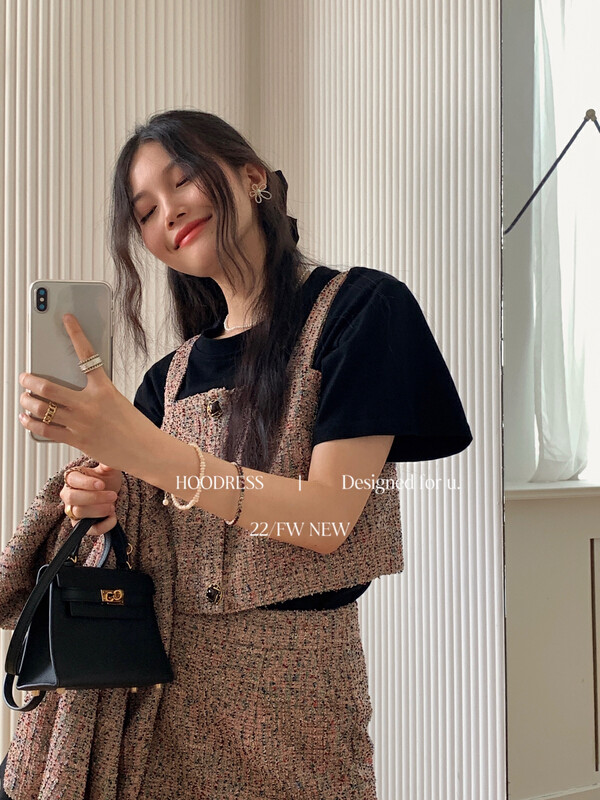 Autumn is new! [Fire HOODRESS] Customized small fragrance temperament sling with a vest 22352-1# JHY