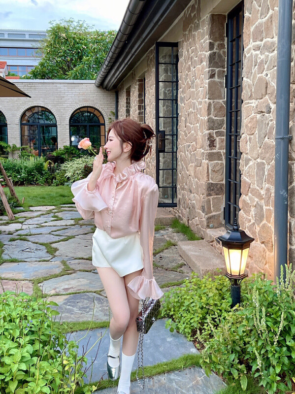 【ALLA EMELIA】Nice Haute Couture Small Fragrance Pink Bud Shirt Shirt S2280# JHY