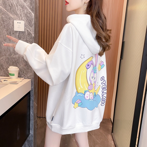 Real shot Pure cotton Huamian Back collar Loose embroidered hooded sweater women's cartoon long-sleeved autumn thin top