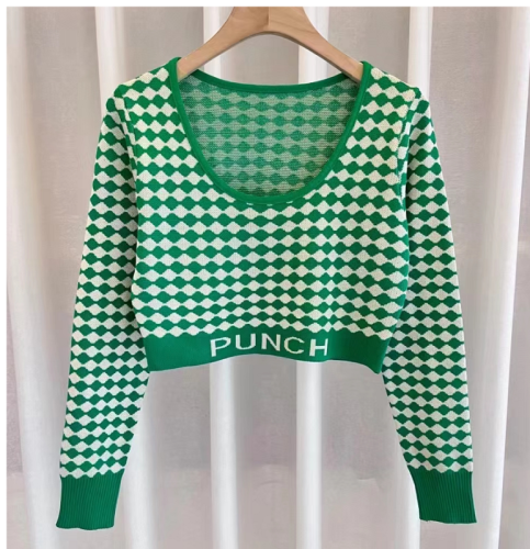 2022 New Autumn Design Sense of Small Slim Fit and Thin, Pure Desire, Contrast Color Check Jacquard Short Long Sleeves
