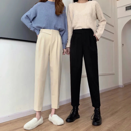 Autumn and winter 2022 new thickened woolen pants women's Korean version of high-waisted straight-leg suit pants are thin all-match casual pants trend