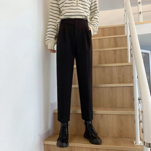 Autumn and winter 2022 new thickened woolen pants women's Korean version of high-waisted straight-leg suit pants are thin all-match casual pants trend