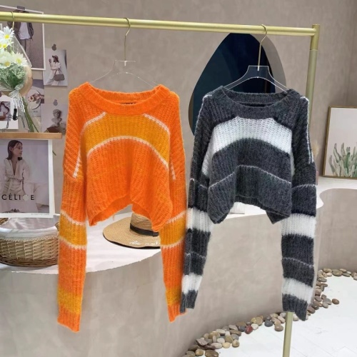 Short Loose Lazy Wind Doll Sleeve Sweater Women's Early Autumn New Striped Contrast Color Long Sleeve Fashion Sweater