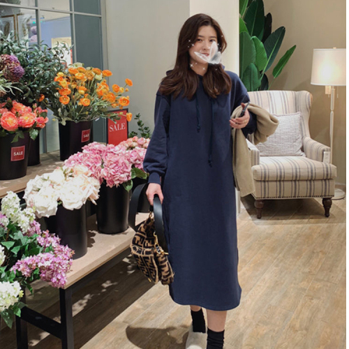 250g large sweater double hat Korean chic autumn and winter simple casual dress female 22 new sweater dress