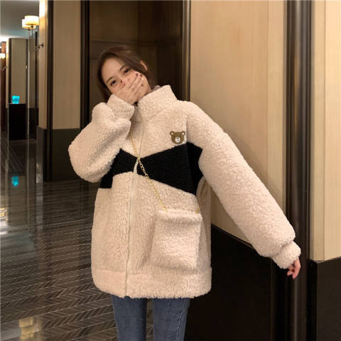  winter plus size women's clothing fat MM loose lazy wind plus velvet thick cardigan imitation lamb wool top coat women