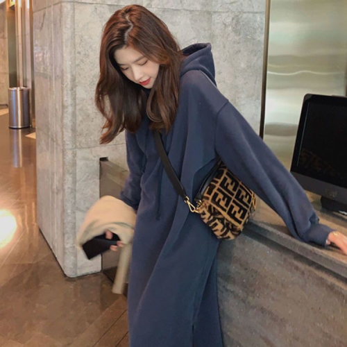 250g large sweater double hat Korean chic autumn and winter simple casual dress female 22 new sweater dress