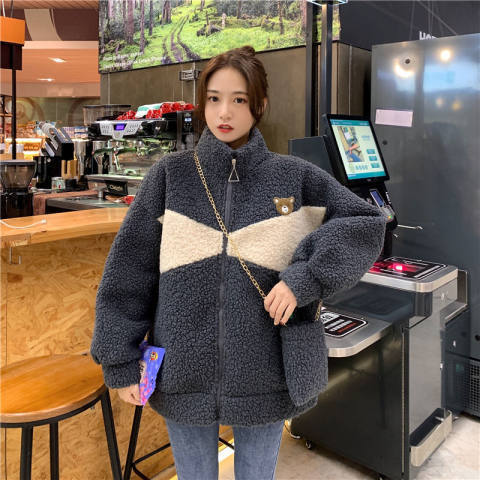  winter plus size women's clothing fat MM loose lazy wind plus velvet thick cardigan imitation lamb wool top coat women